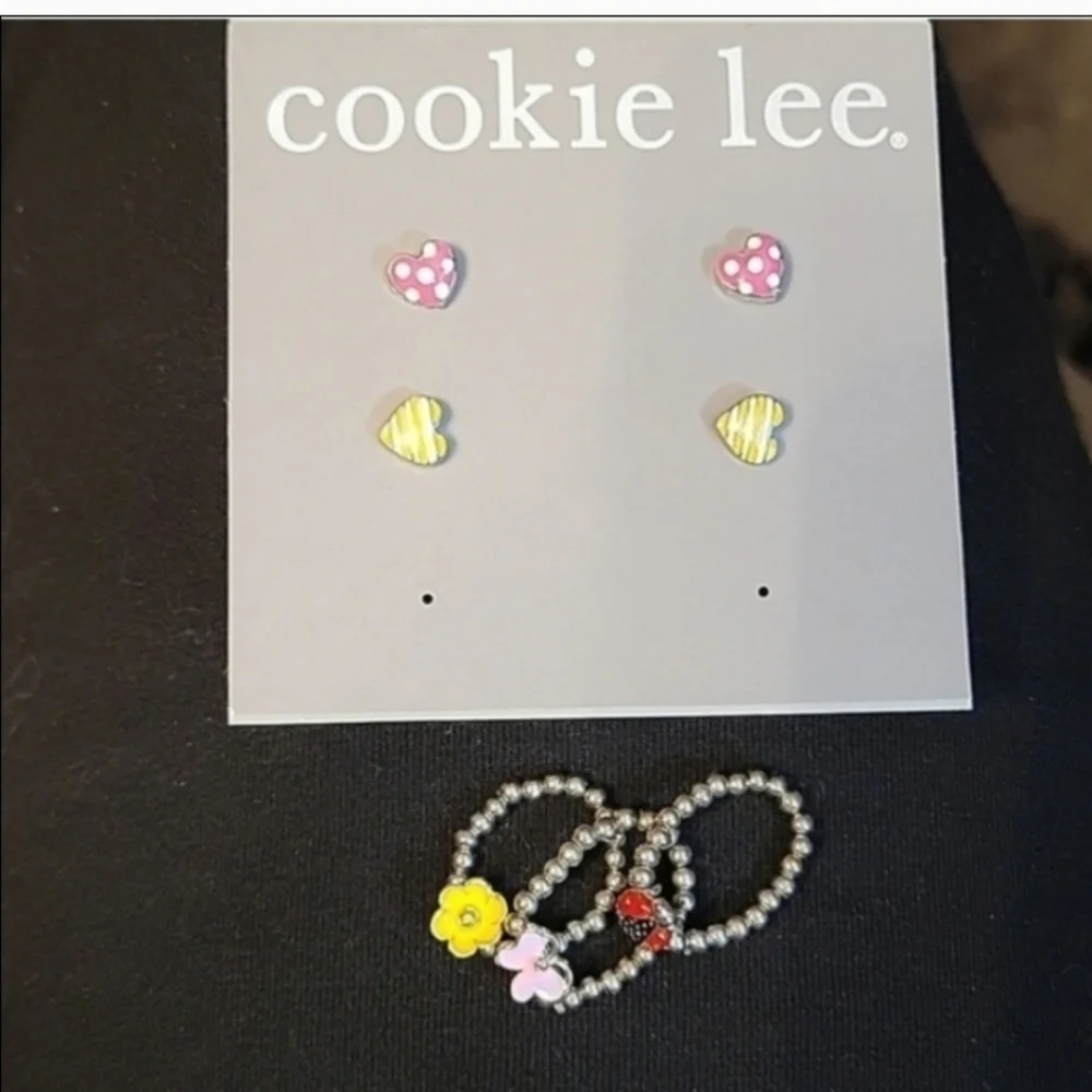 Cookie Lee Children teen flower kitty cat heart necklace rings earings siliver‎